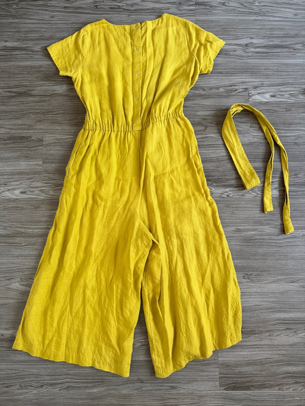 Not Perfect Linen • Barcelona Jumpsuit • Greenish Mustard • Size Medium/Large - Picture 4 of 10
